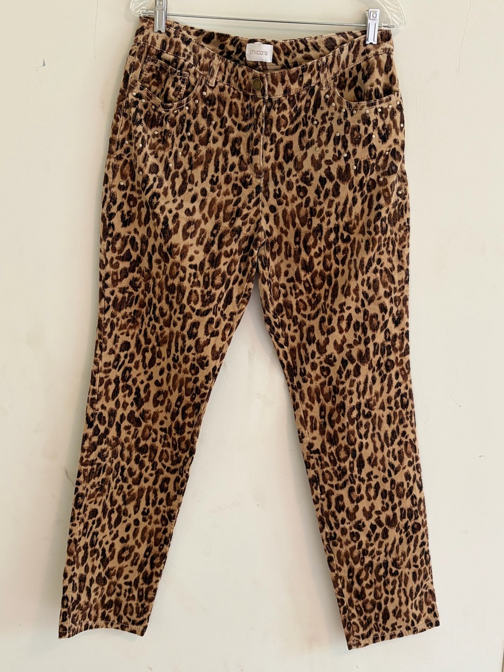 Chico's Leopard-Print Trim Detail Pants in Tan and Black